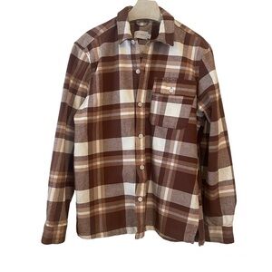 Topman Shirt Flannel Small Plaid Thick Cotton Brown White